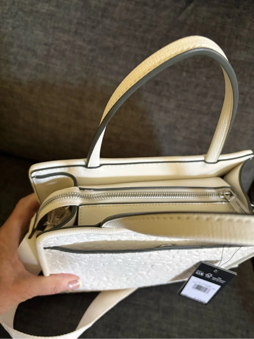Karl Lagerfeld Cream Floral Appliqué Satchel - Picture 8 of 8